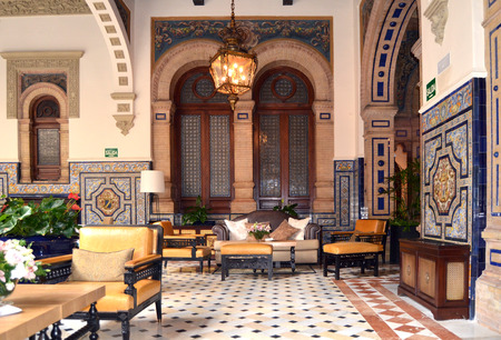 Typical andalusian mudejar courtyard In Seville, Spain.のeditorial素材