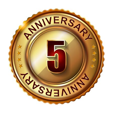 5 Years anniversary golden label.の写真素材