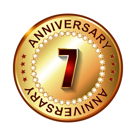 7 Years anniversary golden label.の写真素材