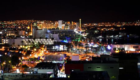 Eilat at nigth. Eilat, Red sea, Israelの写真素材