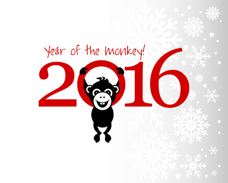2016 New Year card or background with monkey.Happy New Year. Merry Christmas.Year of the monkey!のイラスト素材