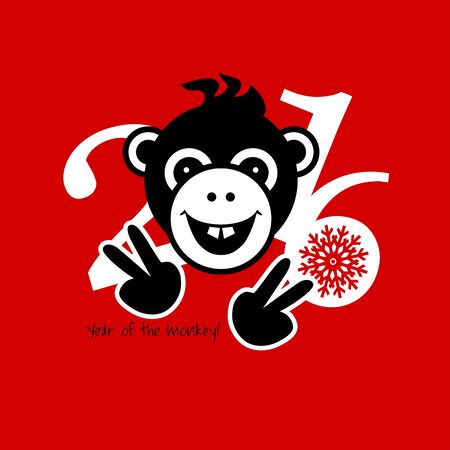 2016 New Year card or background with monkey.Happy New Year. Merry Christmas.Year of the monkey!のイラスト素材