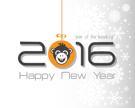 2016 New Year card or background with monkey.Happy New Year. Merry Christmas.Year of the monkey!のイラスト素材