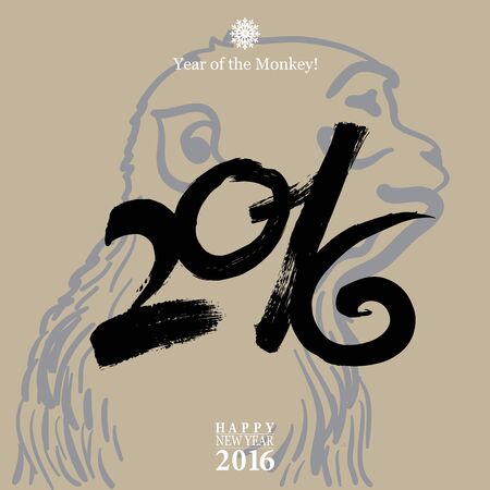 Calligraphy 2016 Happy New Year sign card with Monkey isolated on white background.のイラスト素材