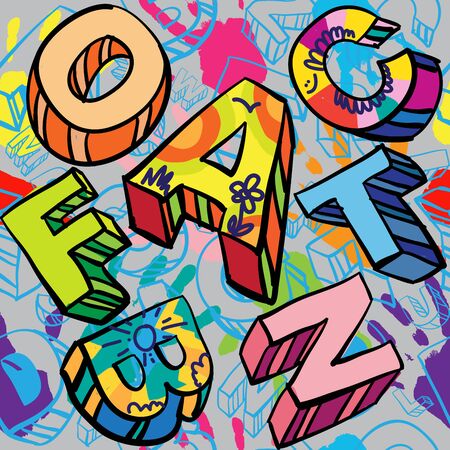 Seamless Pattern with Hand Colorful Prints and Handwritten Font.Graffiti Style. Hipster Style.のイラスト素材