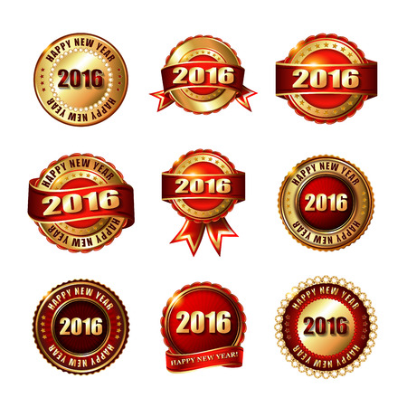 Set of Happy New Year 2015 Golden Label with Ribbon. Vintage Template.Merry Christmas! PERFECT: for Greeting Cards, Invitation, Style design, Backgroundsのイラスト素材