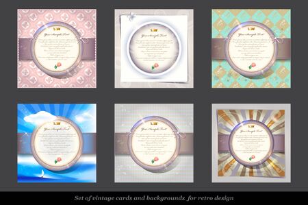 Set of Old Invitation Card with Round Labels.のイラスト素材