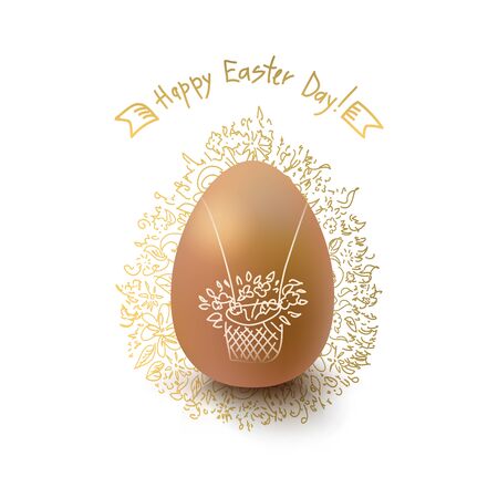 Happy Easter Day greeting card with colored eggs and flowers.
Hand Drawn and Handwritten Design Elements. 
Lettering Design.のイラスト素材