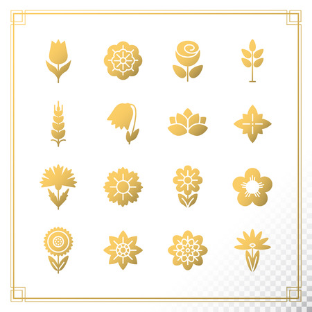 Flower icons set. Modern Thin Contour Line.Template for Business card, Banner and Brochure. Logos of Identity Style for Beauty Salon and Nail salon. Flat design.のイラスト素材