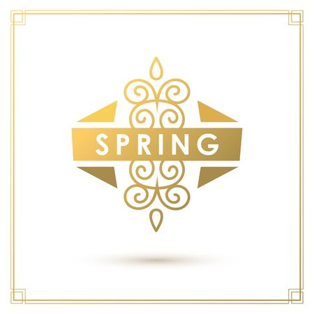 Spring Typographic Design.Retro and Vintage Frames Style Templates. Spring Logo for Greeting Cards and Sale Badges.のイラスト素材