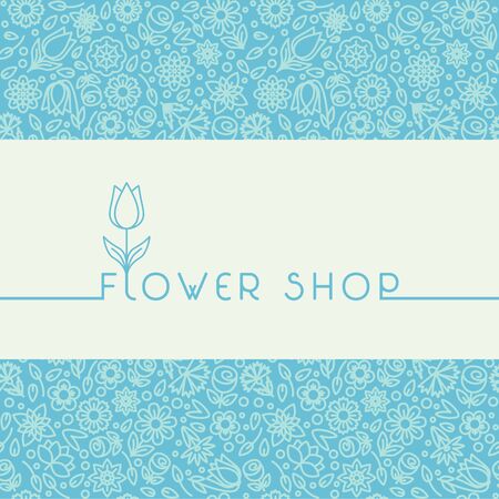 Flower shop logo and signs in trendy linear style.
Emblem and icon of flowers.
Template for Business card, Banner and Brochure. 
Identity Style for Flower shop. 
Flat design.のイラスト素材