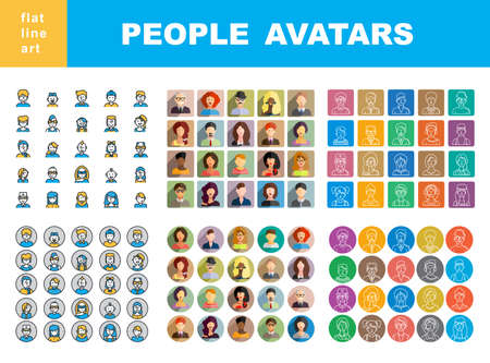 Modern Thin Contour Line Icons set of people avatars.のイラスト素材