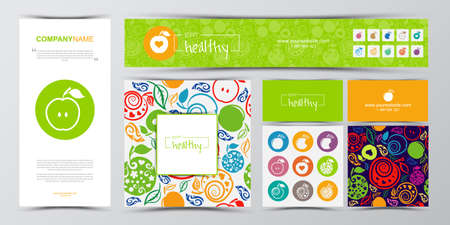 Set of apple icons, line style, flat design template.のイラスト素材