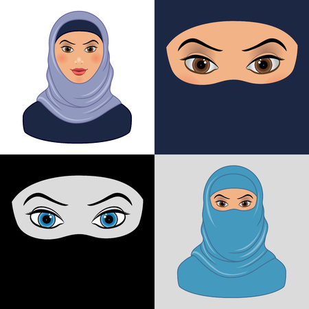 Set of Muslim Woman Icons. Flat design.のイラスト素材