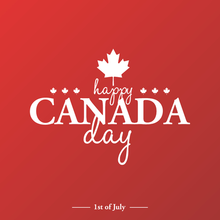 Happy 1th of July Canada Day card or background with Maple leaf. 
Canadian flag greeting card. 
Festive poster or banner with hand lettering.
Flat design.のイラスト素材
