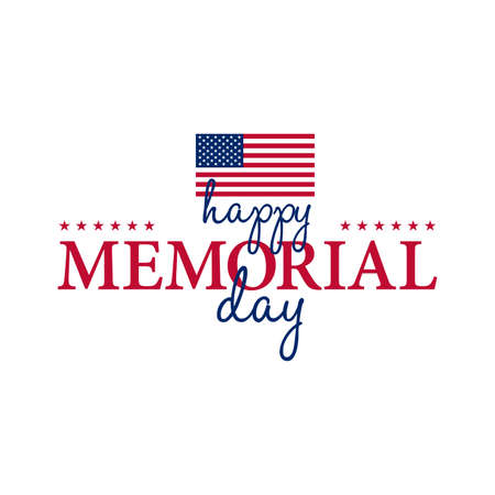 Happy Memorial National American Day card or background with with USA flag. 
Festive poster or banner with hand lettering.のイラスト素材