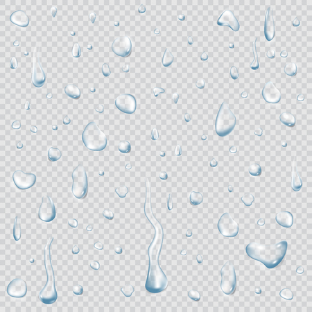 Pure Clear Water Drops. Set of realistic image template
for mockup, background or texture.のイラスト素材