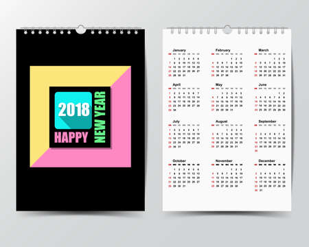 Calendar Template for 2018 year. 
Week starts from Sunday
Modern Flat Design Concept.のイラスト素材