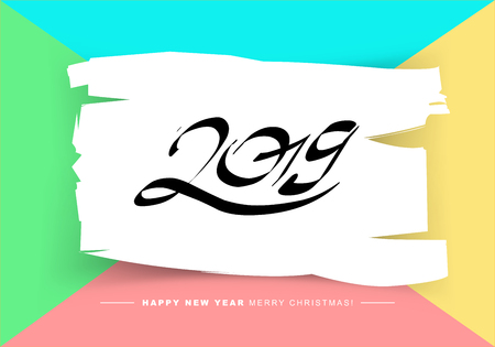 2019 Merry Christmas and Happy New Year card or background. Creative universal floral artistic cover in trendy style with Hand Drawn textures. Collage. Hipster graphic design template.のイラスト素材