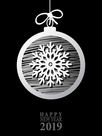 2019 Happy New Year card or background.Trendy style with hand-lettering words.Black, white, gold colors design.Banner template for flat design.のイラスト素材