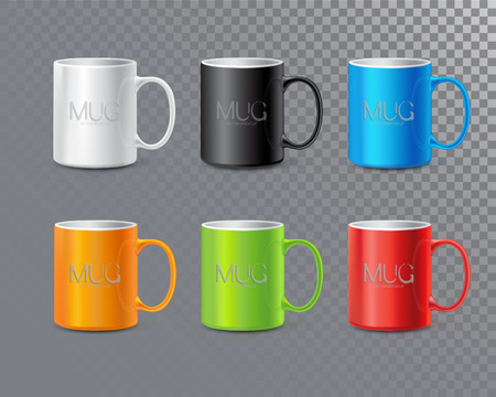 Photo realistic ceramic clean Mug or Cup for tea and coffee.
3d mockup isolated on transparent background. 
Realistic graphic style template.
Vector illustrationのイラスト素材