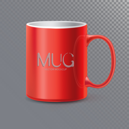 Photo realistic ceramic clean Mug or Cup for tea and coffee.
3d mockup isolated on transparent background. 
Realistic graphic style template.
Vector illustrationのイラスト素材