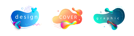Set of liquid color abstract geometric shapes. Fluid gradient banners with living coral color.Futuristic trendy dynamic elements for poster, magazine, brochure or flyer design.Vector illustrationのイラスト素材