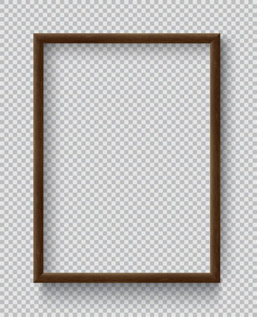 Photo Realistic Square Wood Blank Picture Frame, hanging on a Wall from the Front. 
3d mockup isolated on transparent background. 
Graphic style template.
Vector illustrationのイラスト素材