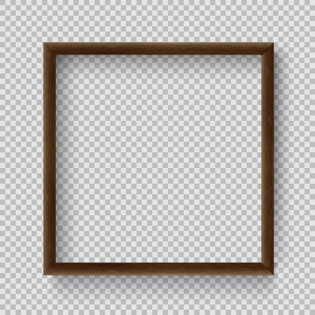 Photo Realistic Square Wood Blank Picture Frame, hanging on a Wall from the Front. 
3d mockup isolated on transparent background. 
Graphic style template.
Vector illustrationのイラスト素材