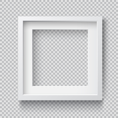 Photo Realistic Square White Blank Picture Frame, hanging on a Wall from the Front. 3d mockup isolated on transparent background. Graphic style template.Vector illustrationのイラスト素材