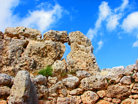 Ggantija temple remains in Gozo Island, Malta.
Background and texture for brochure for travel and advertising agencies.の写真素材