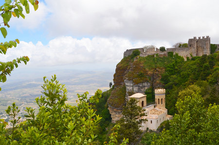 Castello di Venere in Erice. Sicily island in Italy. 
Surroundings of the famous view and landscape.
Background and texture for brochure for travel and advertising agencies.の写真素材