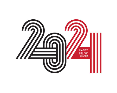2021 Happy New Year trendy and minimalistic card or background.
Modern thin contour line design concept. Flat, outline.
Isolated on white background.のイラスト素材