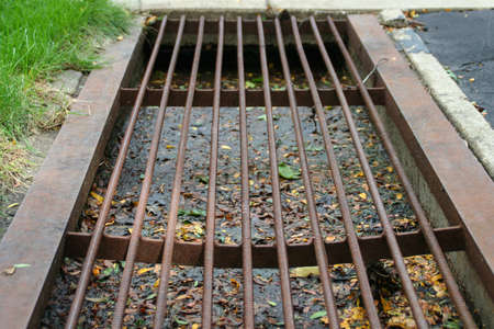 Had fun taking this angle of a drainage pathway inbetween a couple yards in Madison Wisconsin.の写真素材