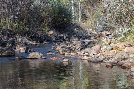 Picture taken facing upstream on Beaver Creek in Coloradoの写真素材