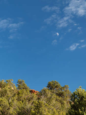 Picture of the moon above the mountains on a sunny day i shot while hiking Beaver Creek in Colorado.の写真素材