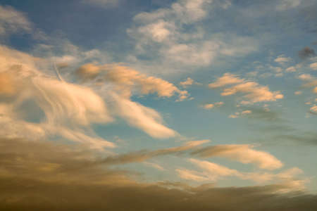 White fluffy clouds from a beautiful sunny day in Wisconsin.の写真素材
