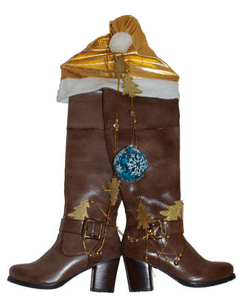   Boots for the New Year on a white backgroundの写真素材