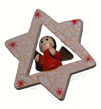 Christmas decorations, star, angel, wooden, christmas toy, handmade, painting, ne Christmas ornaments made of wood angel on a star.の写真素材
