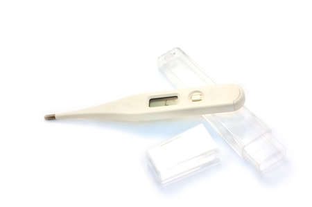 thermometer and the box isolated on the white background