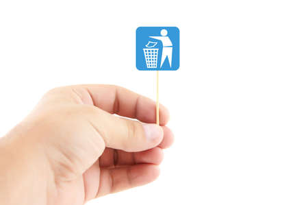 hand holding sign isolated on a white background