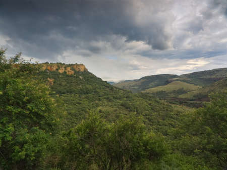 Scenic view in South African mountains on a cloudy day for a wonderful atmosphereの写真素材