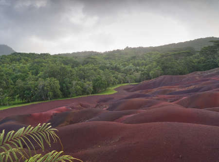 Scenic view in Mauritius with Seven Coloured Earths on a cloudy dayの写真素材