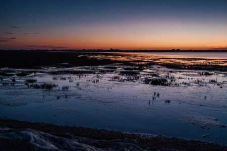 Beautiful sunset in Normandy in France at pointe de Brevands