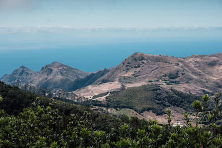 An alignment of peaks on the coastline of Tenerife in the Canary islandsの写真素材