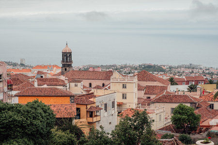 The cityscape above the roofs of La Orotava in Tenerifeの写真素材