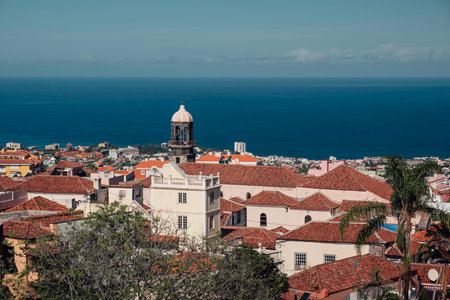 View above the roofs of the charming city of La Orotava in Tenerifeの写真素材