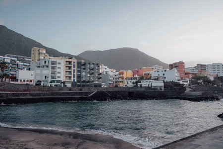 Charming village of Bajamar between mountains and ocean in Tenerife in the Canary islandsの写真素材