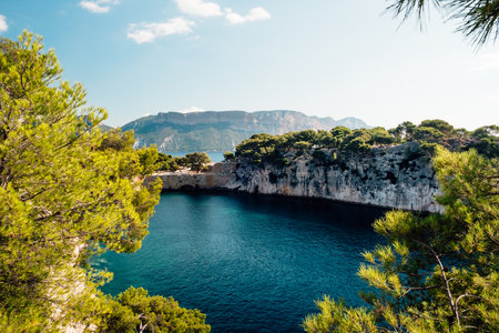 Breathtaking landscape with the rocky inlets along the coast in South of France near Cassisの写真素材