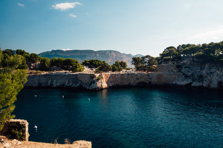 Wonderful contrast of colors in the breathtaking landscape along the coast in South of France near Cassisの写真素材